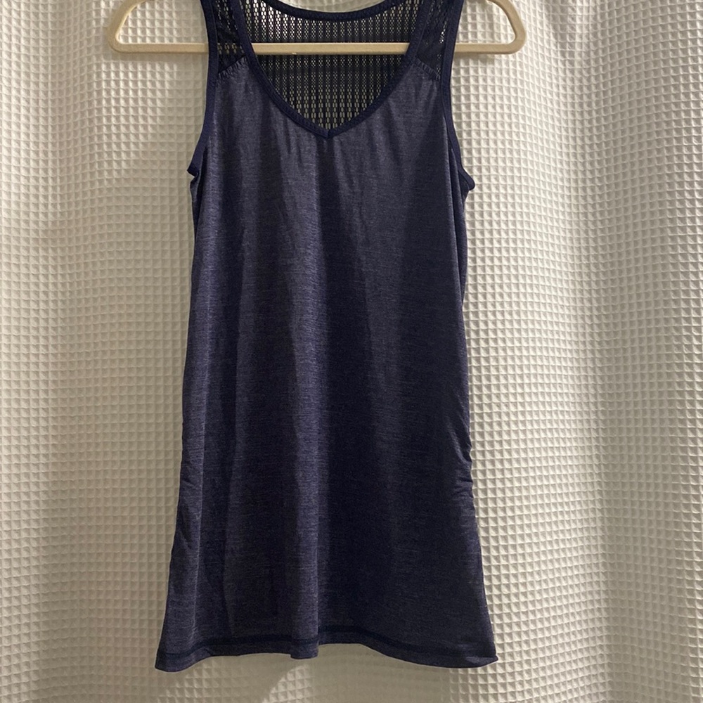 Navy Lulu top with lace back and ruching detail